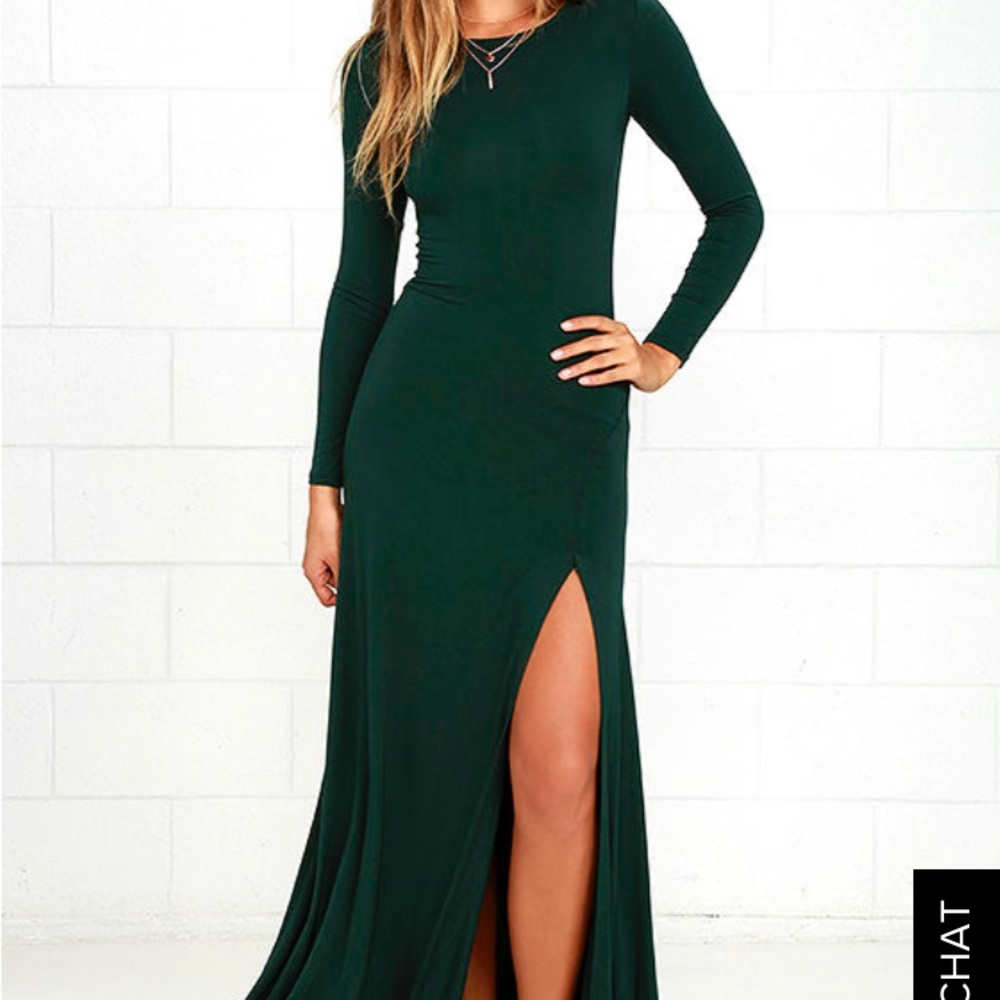 Lulu’s green maxi with deep slit